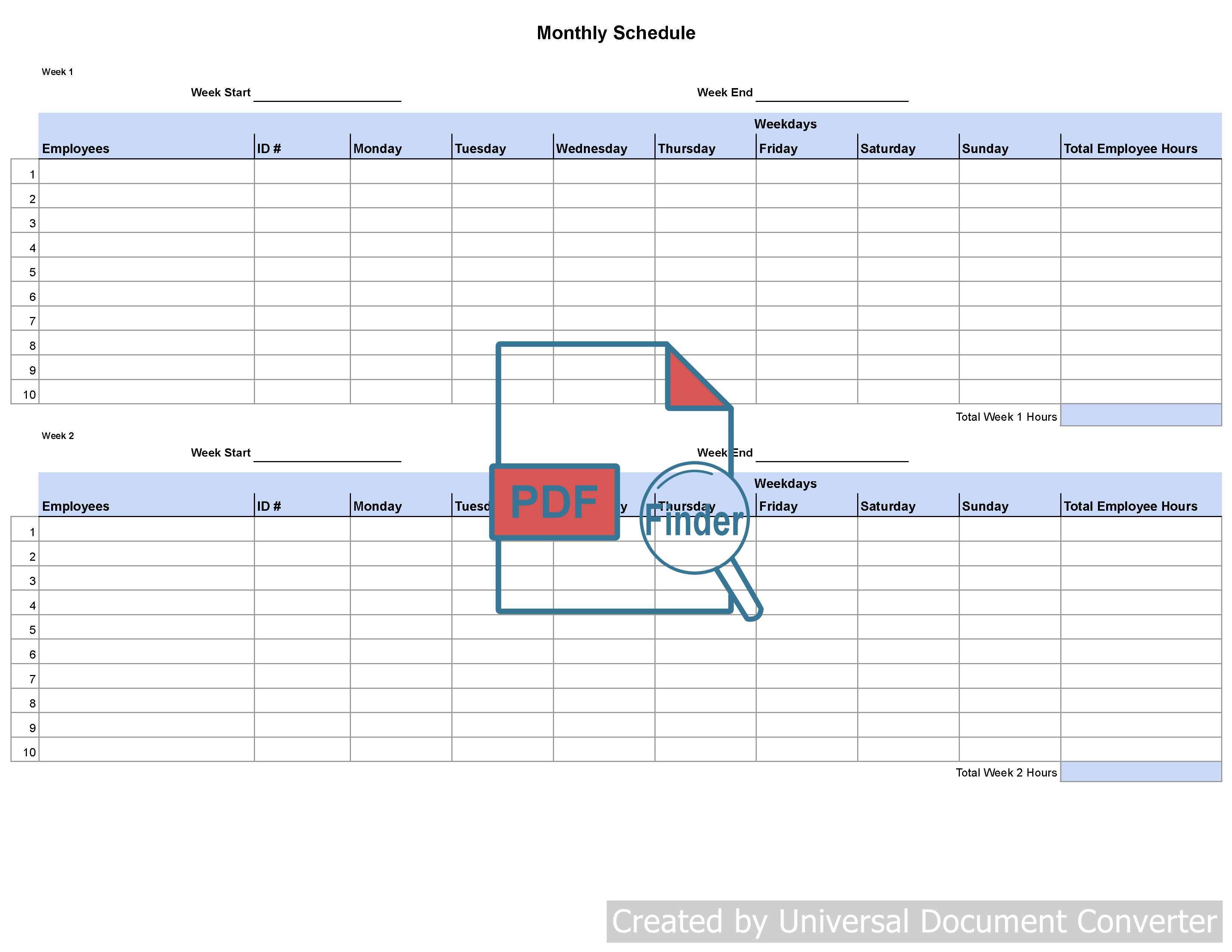 10 Employees Monthly Schedule