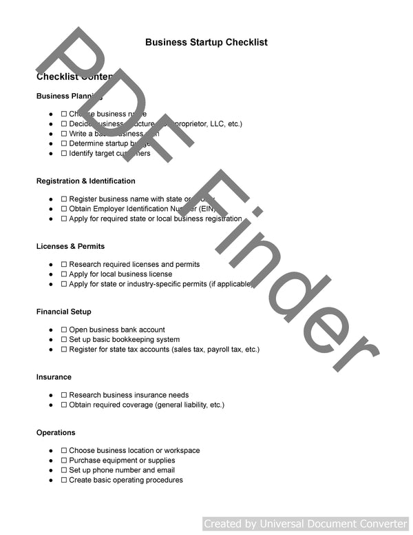 Business Startup CheckList