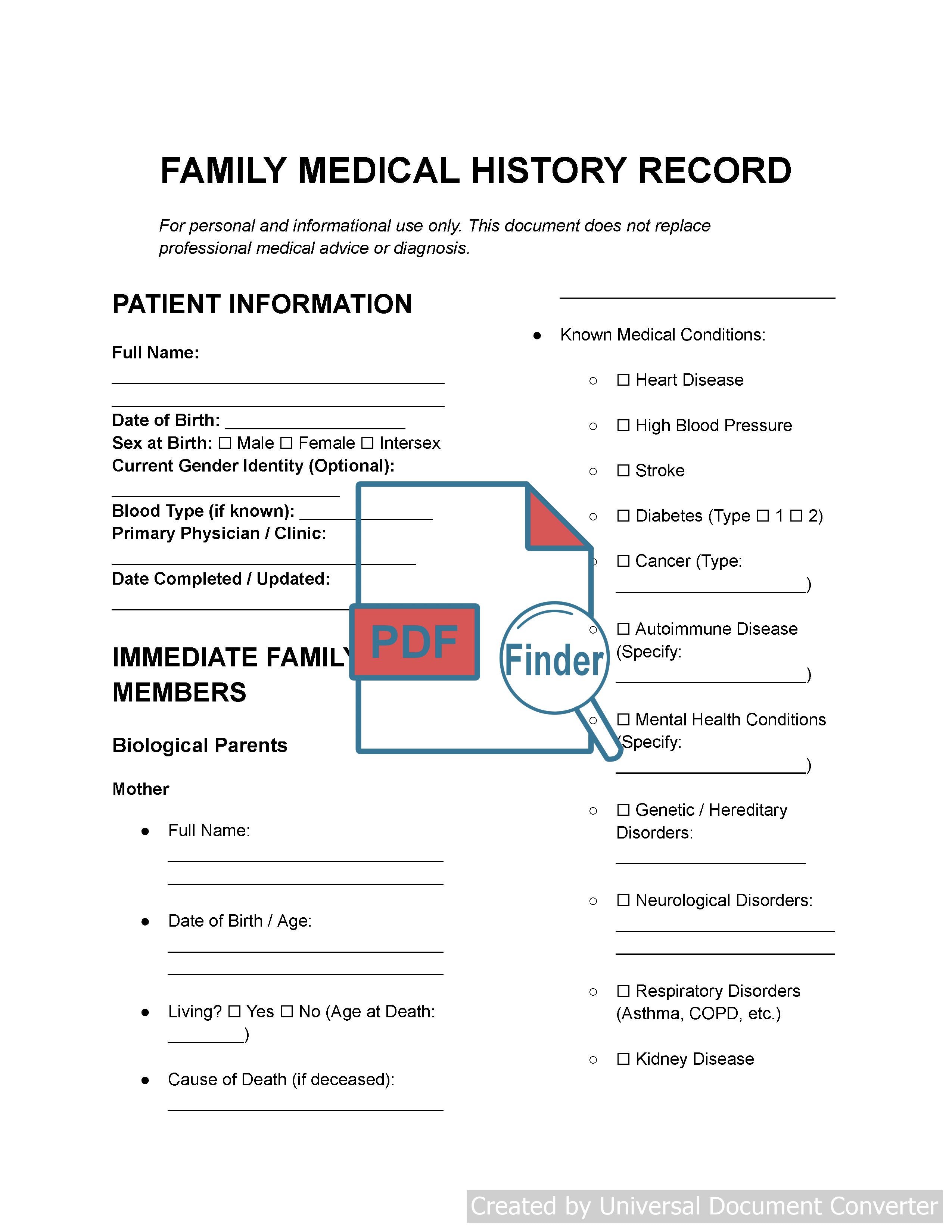 Family Medical History Record