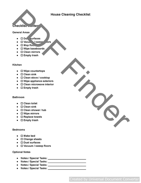 House Cleaning Checklist