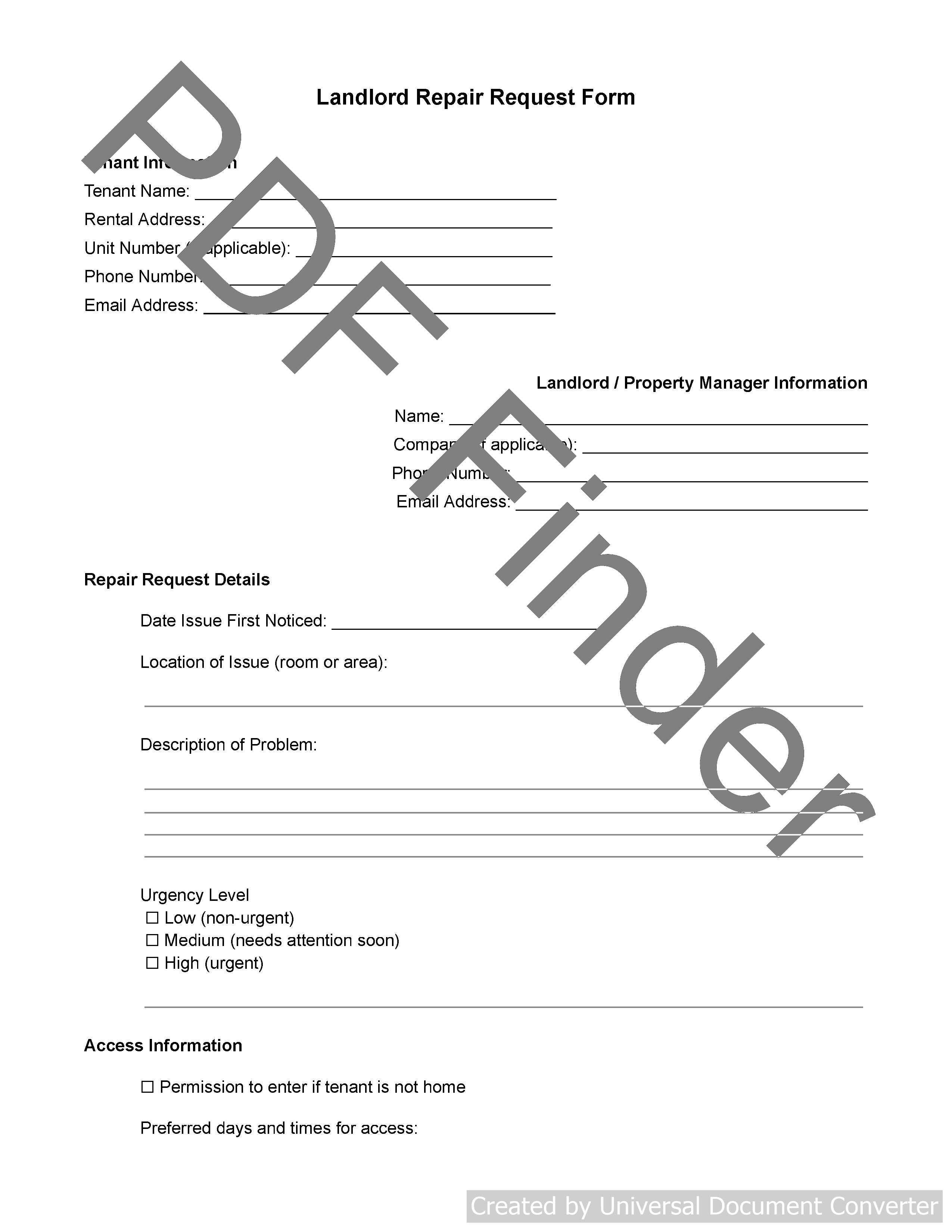 Landlord Repair Request Form