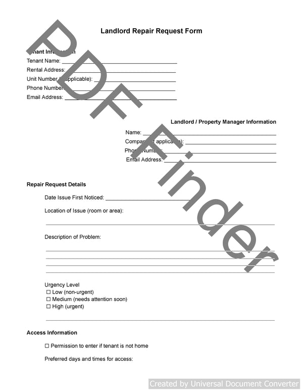 Landlord Repair Request Form
