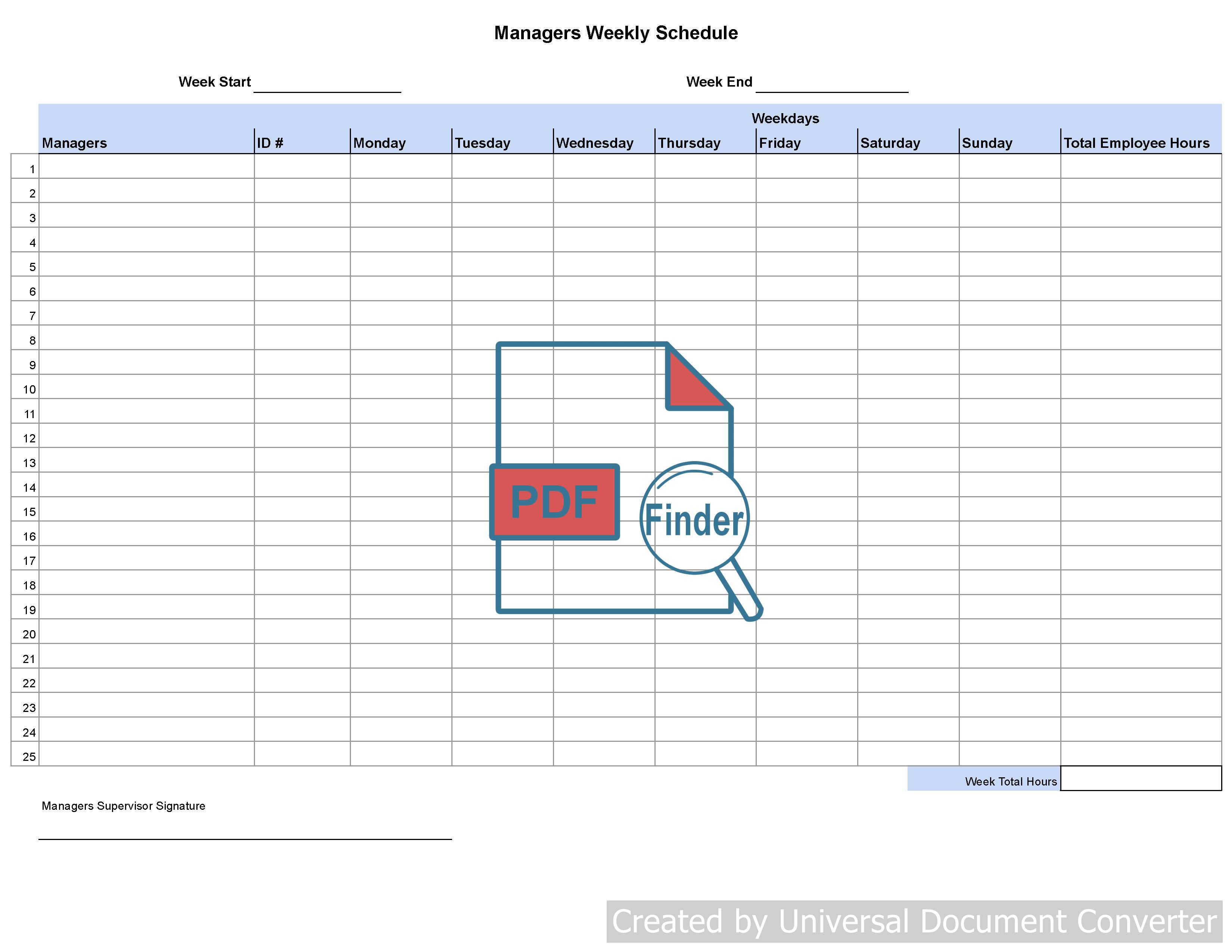 25 Managers Weekly Schedule