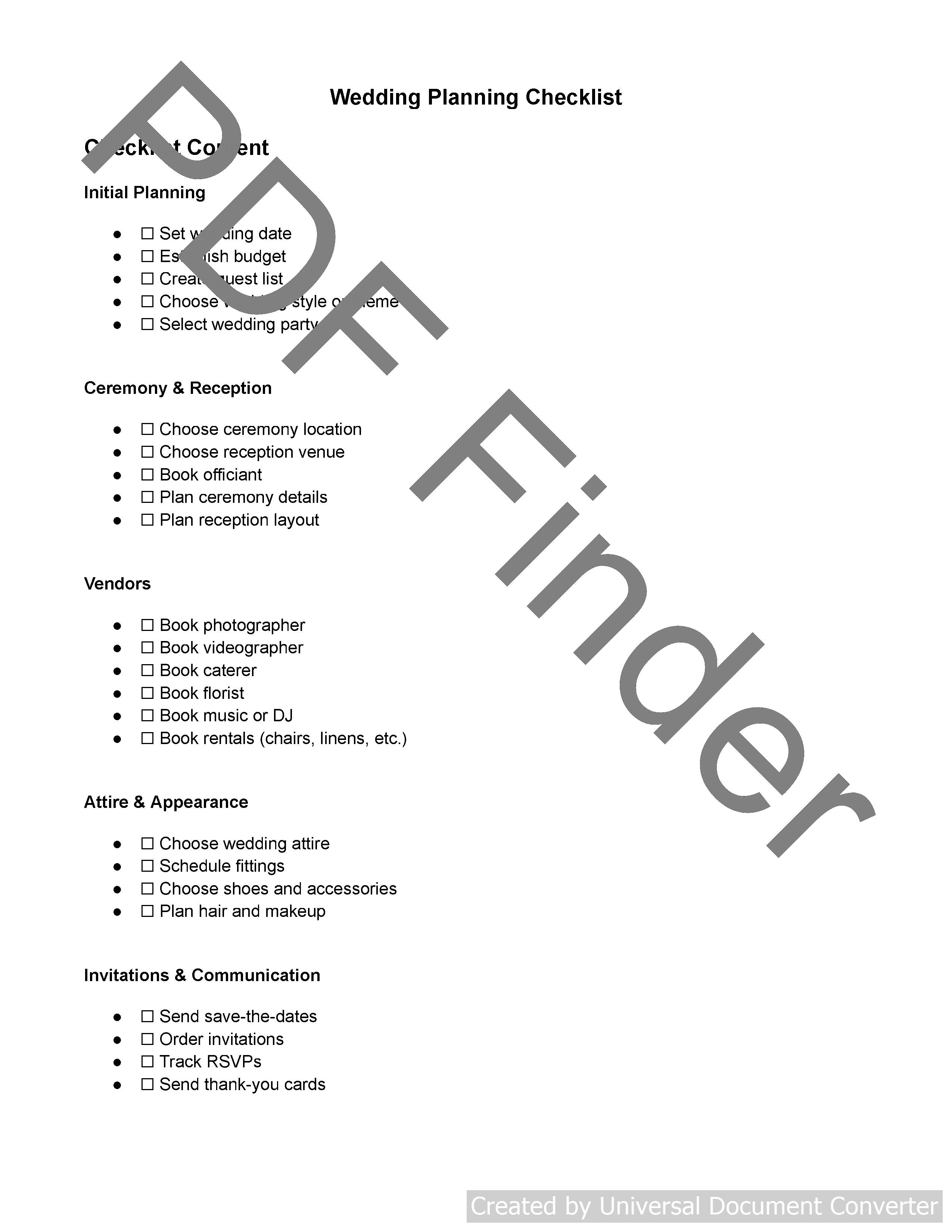 Wedding Planning Checklist