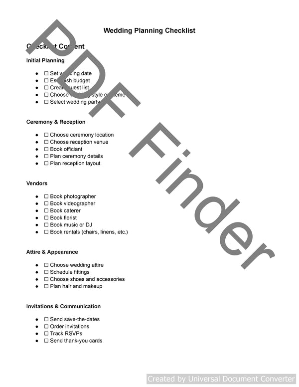 Wedding Planning Checklist